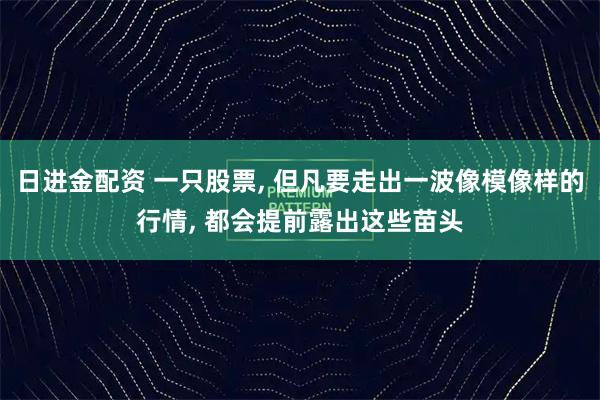 日进金配资 一只股票, 但凡要走出一波像模像样的行情, 都会提前露出这些苗头